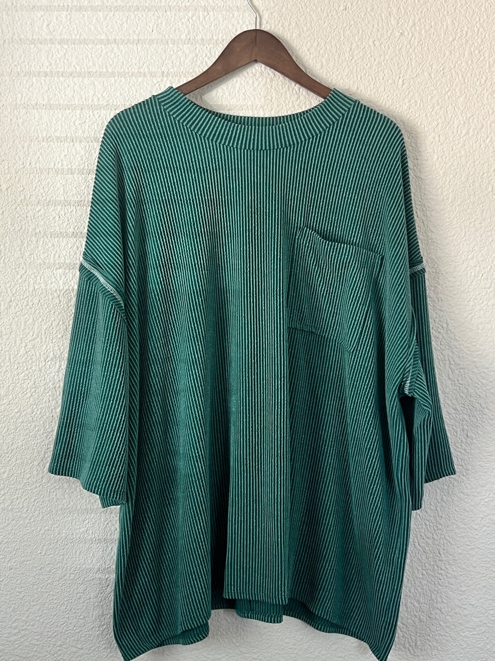 Stylive Deep Teal Green Oversized Ribbed Pocket Top Size L